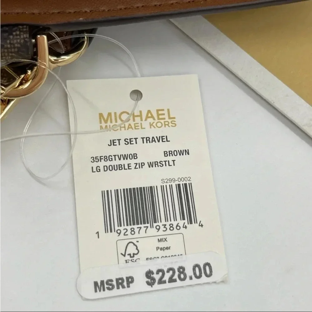 Michael Kors Large Double Zip Wallet Wristlet Leather Rich Brown